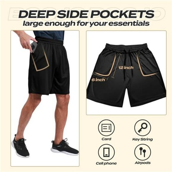 Mens Athletic Gym Shorts 5 Pack Quick Dry Running Basketball Shorts Pocket - Picture 3 of 6